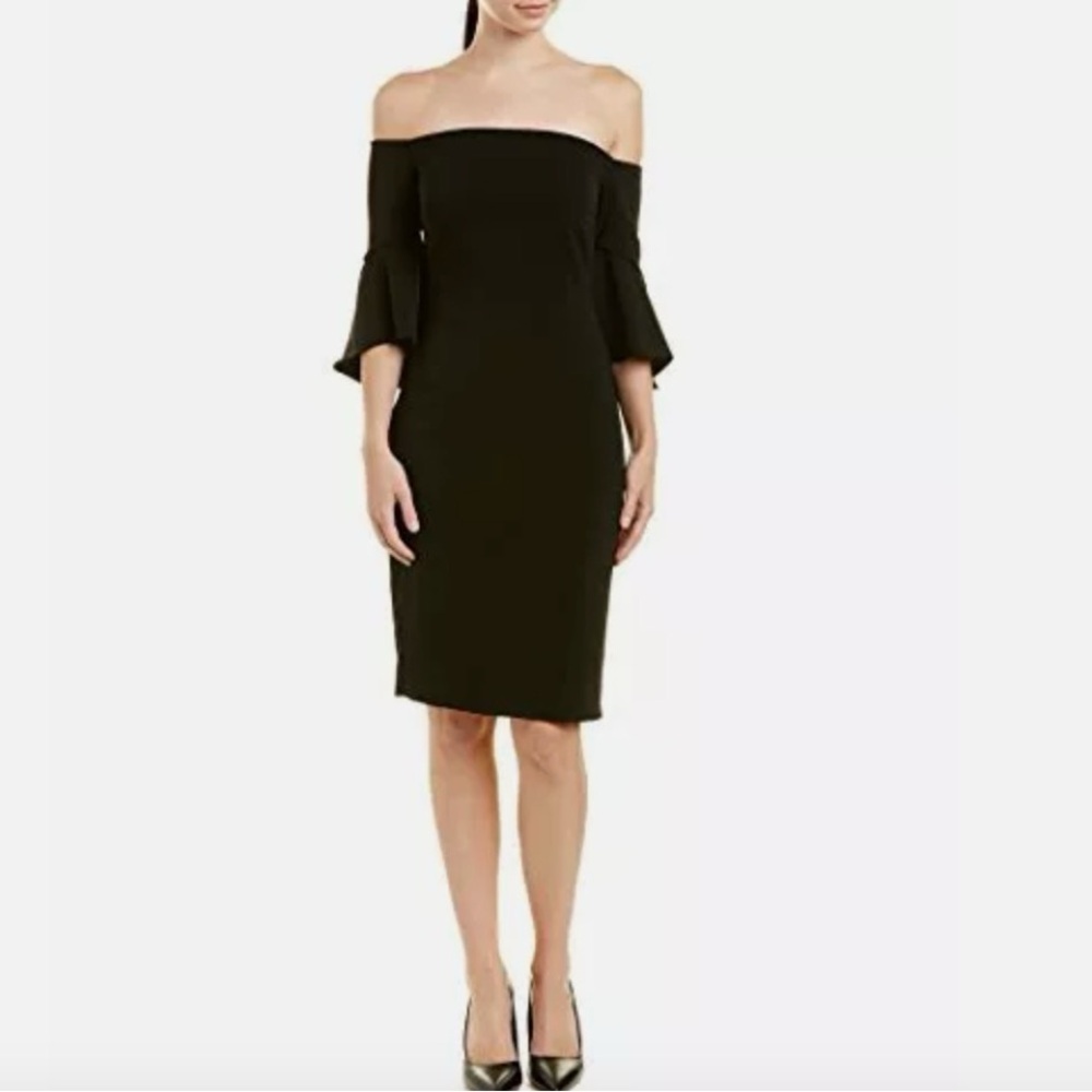 Laundry By Shelli Segal off the shoulder Black Wool Crape Dress. Size 2